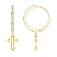 Lab Grown Diamond Holy Cross Hoop Drop Earrings For Women