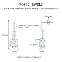 Oval Cut Lab Grown Diamond Dangling Earrings For Bride