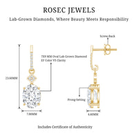 Oval Cut Lab Grown Diamond Dangling Earrings For Bride