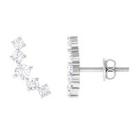 Round Diamond Curved Crawler Stud Earrings with Screw Backs