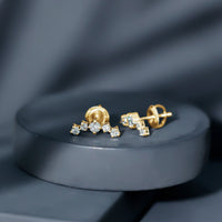Round Diamond Curved Crawler Stud Earrings with Screw Backs