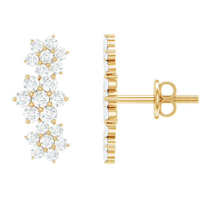 Rosec Jewels certified moissanite flower stud earrings for women, featuring sparkling flower-shaped design and sterling silver setting