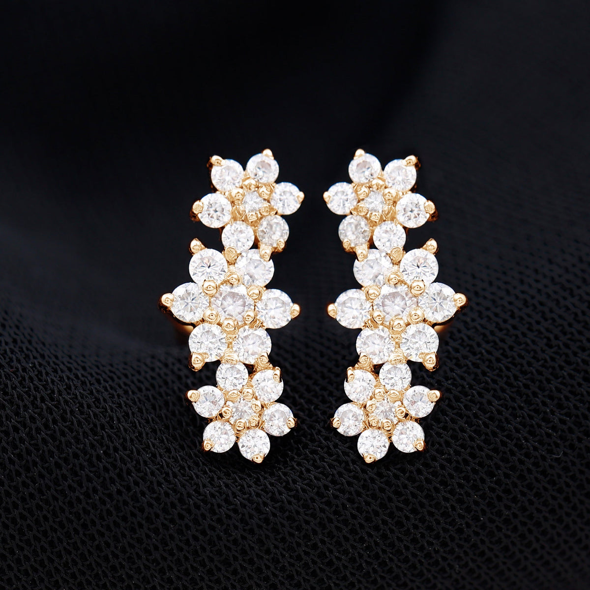 Certified Moissanite Flower Stud Earrings for Women