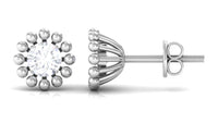 Natural Diamond Solitaire Stud Earrings with Beaded Detailing