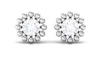 Natural Diamond Solitaire Stud Earrings with Beaded Detailing