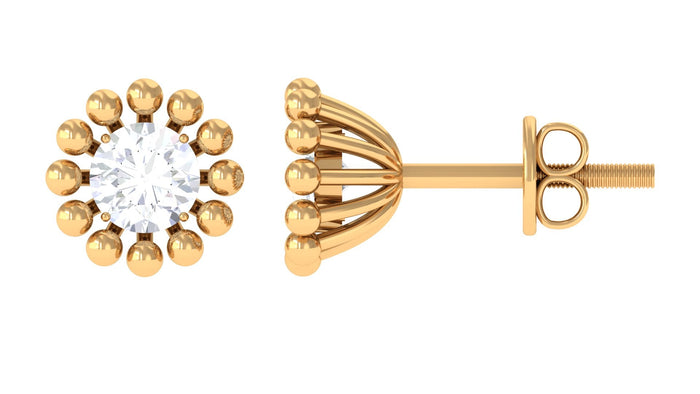 Natural diamond solitaire stud earrings with beaded detailing by Rosec Jewels, showcasing sparkling diamonds on elegant earrings.