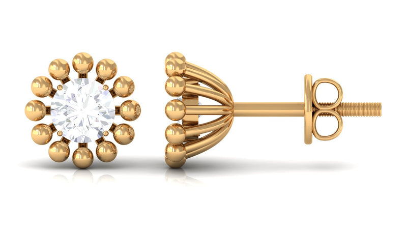 Natural diamond solitaire stud earrings with beaded detailing by Rosec Jewels, showcasing elegant sparkle and fine craftsmanship.