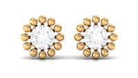 Natural Diamond Solitaire Stud Earrings with Beaded Detailing