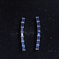 Baguette Cut Lab Grown Blue Sapphire Climber Earrings