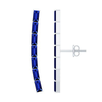 Baguette Cut Lab Grown Blue Sapphire Climber Earrings