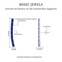 Baguette Cut Lab Grown Blue Sapphire Climber Earrings