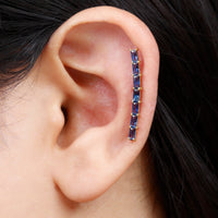 Baguette Cut Lab Grown Blue Sapphire Climber Earrings
