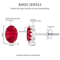 3 CT Oval Lab-Created Ruby Bridal Stud Earrings with Diamond