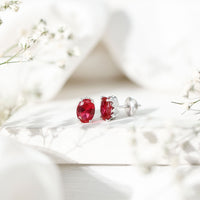 3 CT Oval Lab-Created Ruby Bridal Stud Earrings with Diamond