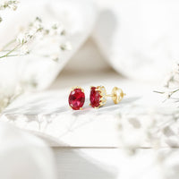 3 CT Oval Lab-Created Ruby Bridal Stud Earrings with Diamond