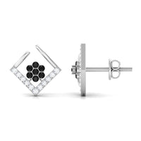 Contemporary Lab Created Black Diamond Floral Stud Earrings