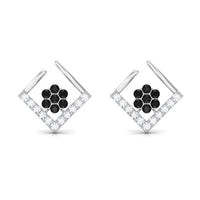 Contemporary Lab Created Black Diamond Floral Stud Earrings