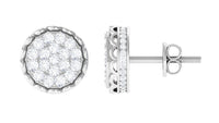 Natural Diamond Cluster Stud Earrings with Screw Back