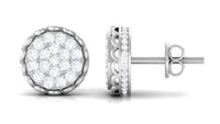 Natural Diamond Cluster Stud Earrings with Screw Back