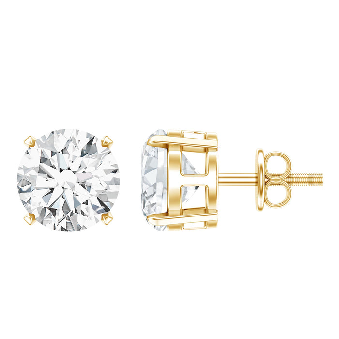 Rosec Jewels 2.7 Carat round moissanite stud earrings with claw setting, showcasing sparkling gemstones on a white background.