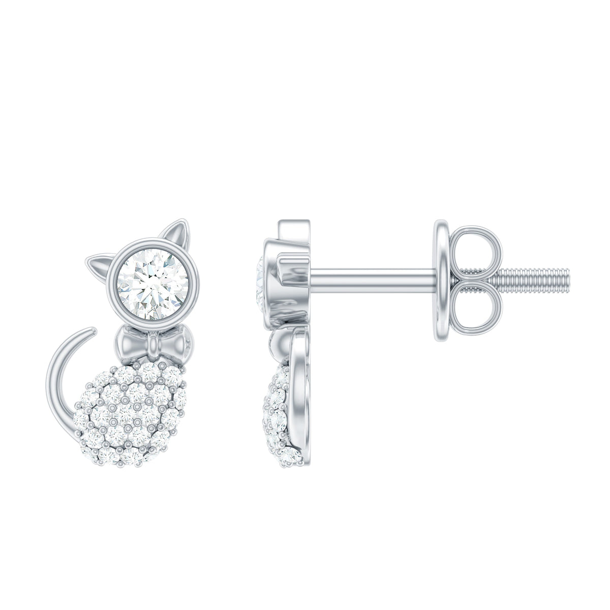 Certified Diamond Cat Kitty Earrings