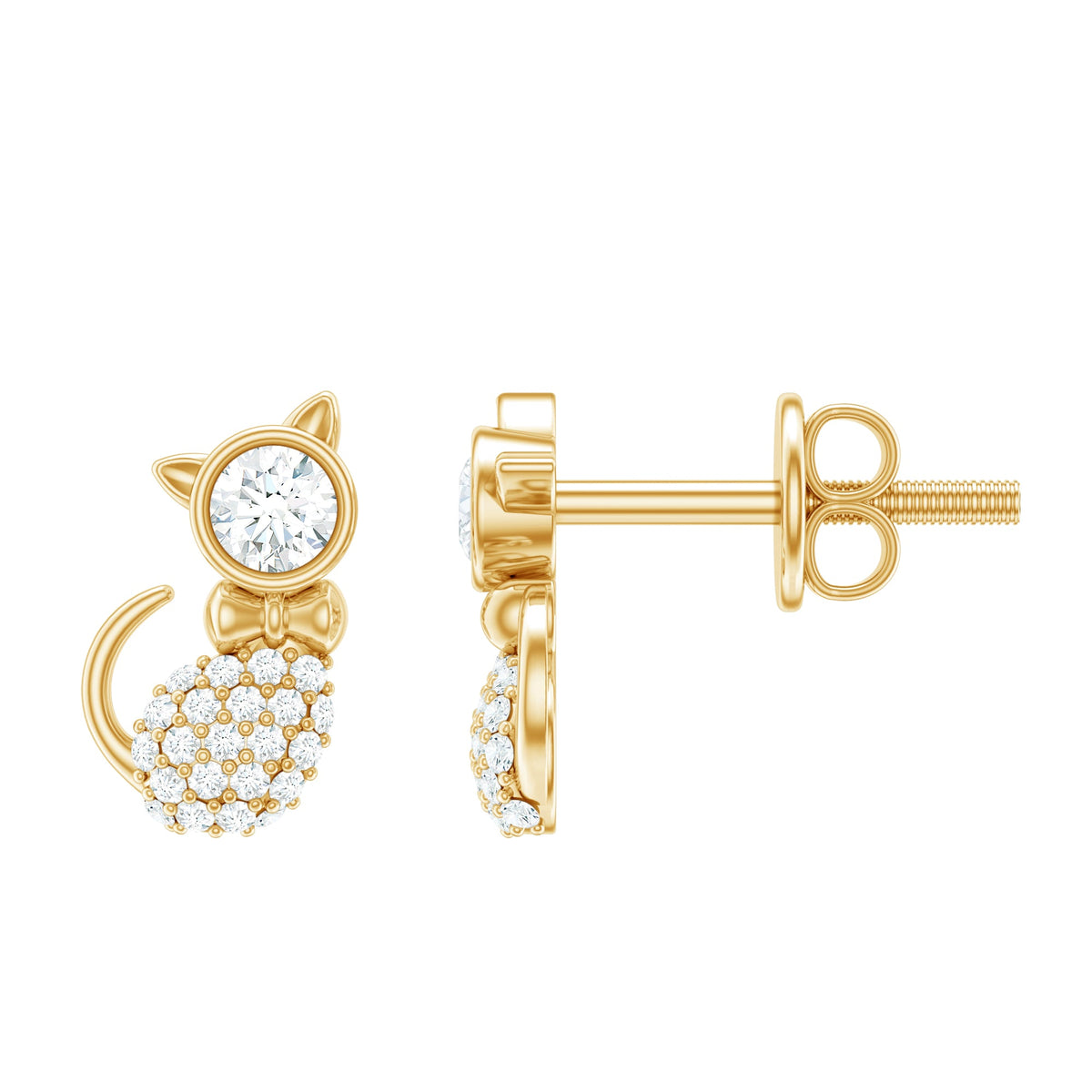 Certified Diamond Cat Kitty Earrings