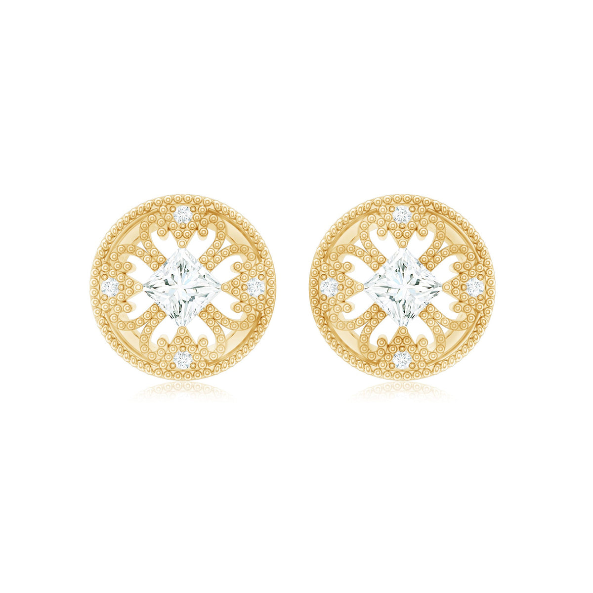 Rosec Jewels real diamond bridal stud earrings with certificate, featuring sparkling diamond studs on a sleek metal setting.
