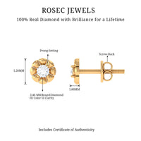 Round Diamond Floral Stud Earrings in Prong Setting