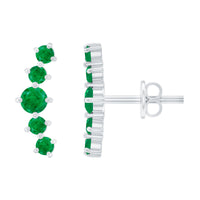Graduated Natural Emerald Ear Climber Earrings for Women