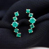 Graduated Natural Emerald Ear Climber Earrings for Women