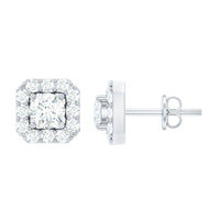 Minimalist Natural Diamond Halo Stud Earrings with Screw Back