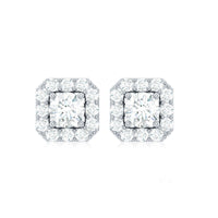 Minimalist Natural Diamond Halo Stud Earrings with Screw Back