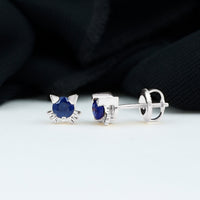 Natural 0.8 Carat Blue Sapphire Hello Kitty earrings for Women