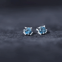 1.2 Carat Round Shape London Blue Topaz Cat Stud Earrings
