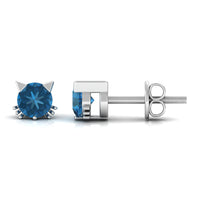 1.2 Carat Round Shape London Blue Topaz Cat Stud Earrings