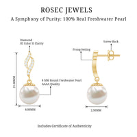 Freshwater pearl drop earrings with diamond accents by Rosec Jewels featuring 14.9 carats of pearls and sparkling details.
