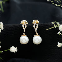 Freshwater pearl drop earrings with diamond accents by Rosec Jewels, featuring 14.9 carats of elegant pearls and sparkling stones.