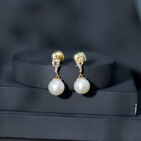 14.9 carat freshwater pearl drop earrings with diamond accents from Rosec Jewels, showcasing elegant pearl and sparkling diamond details.