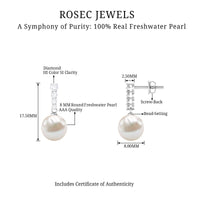 Rosec Jewels 15 Carat freshwater pearl drop earrings with diamond accents, showcasing elegant jewelry design.
