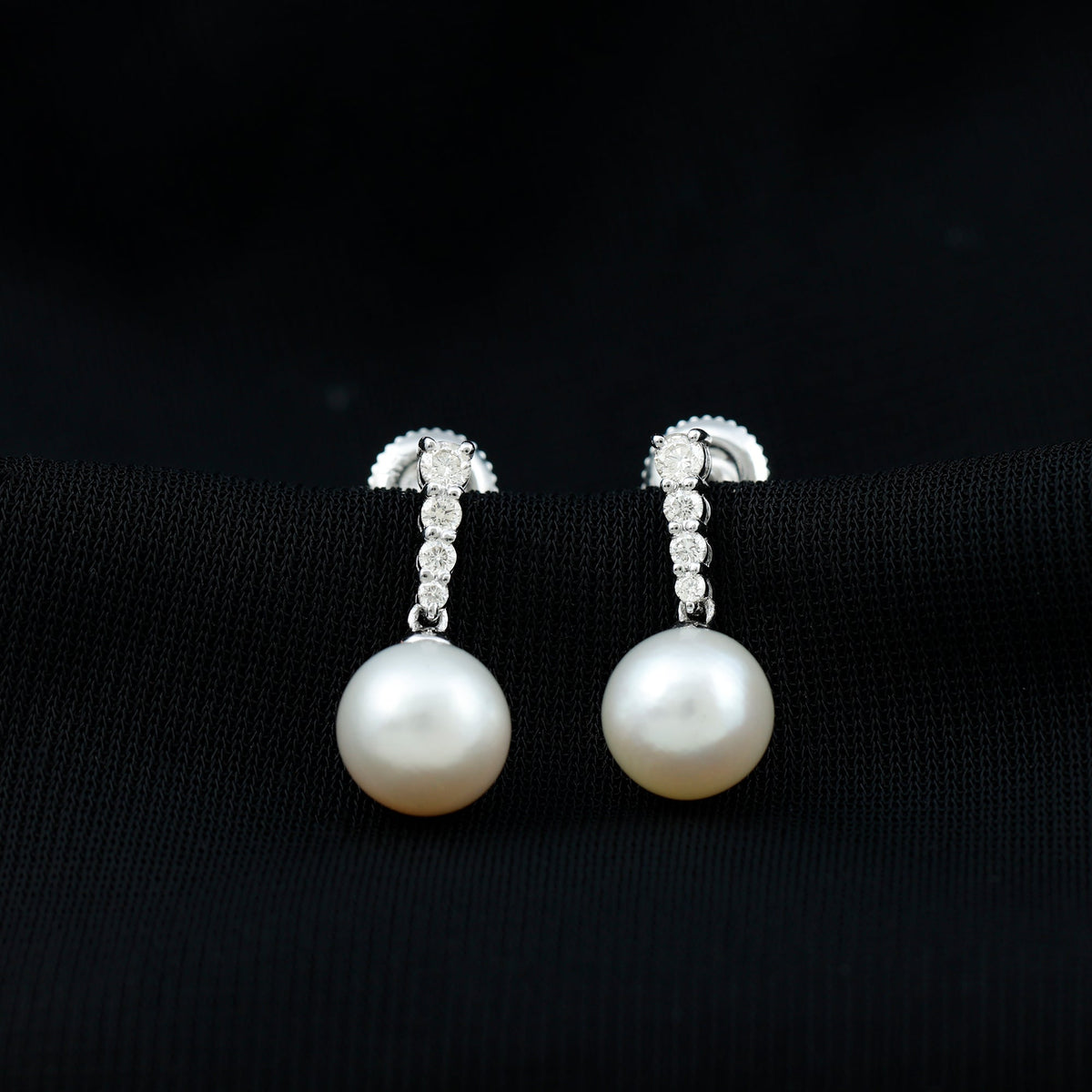 Rosec Jewels 15 Carat freshwater pearl drop earrings with diamond accents, elegant jewelry for special occasions.