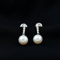 Rosec Jewels 15 Carat freshwater pearl drop earrings with diamond accents, elegant jewelry for special occasions.