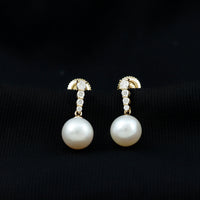 Rosec Jewels 15 Carat freshwater pearl drop earrings with diamond accents, elegant jewelry featuring lustrous pearls and sparkling diamonds.