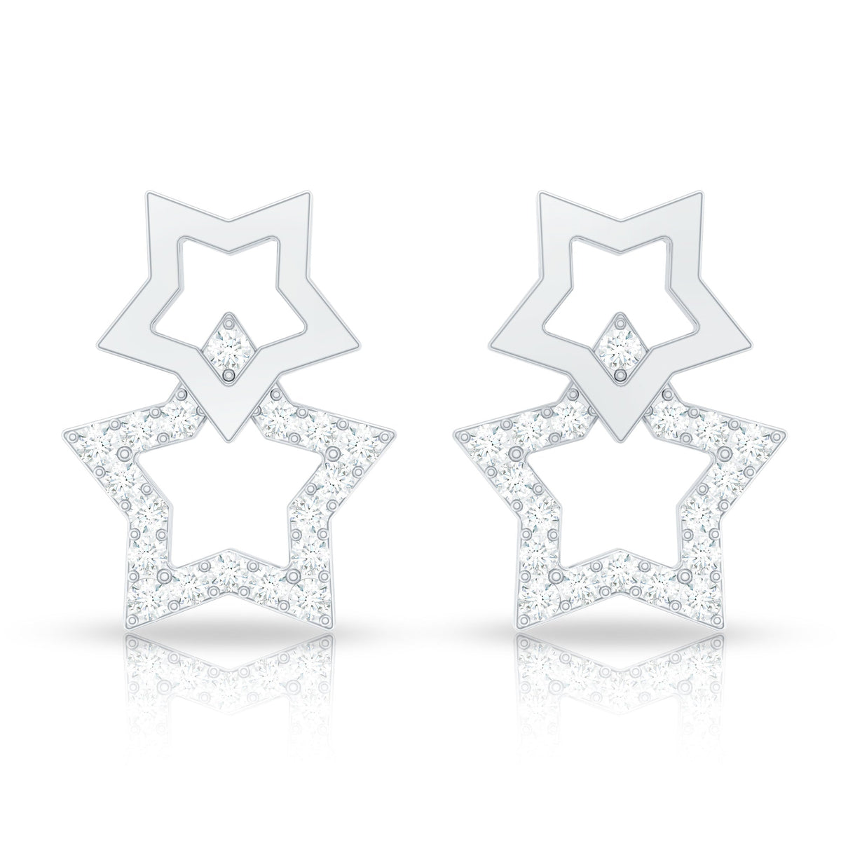 Double Star Stud Earrings with Diamond