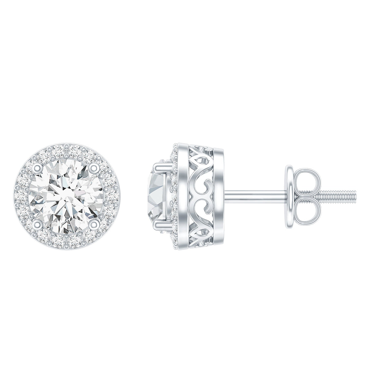 3 CT Certified Moissanite Minimal Stud Earrings with Halo in Gold