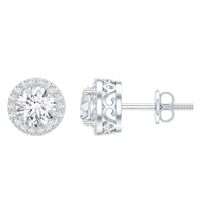 3 CT Certified Moissanite Minimal Stud Earrings with Halo in Gold