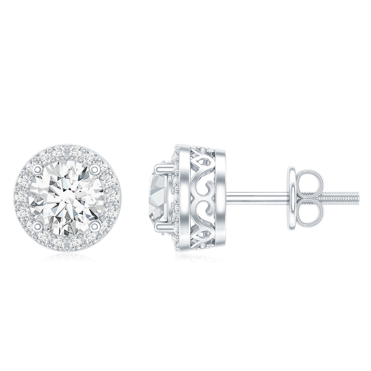 3 CT Certified Moissanite Minimal Stud Earrings with Halo in Gold