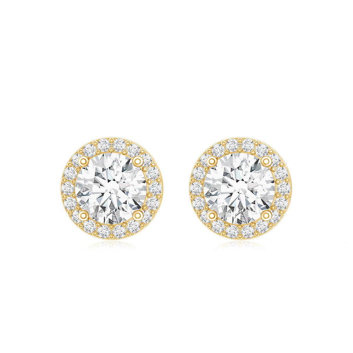 3 CT Certified Moissanite Minimal Stud Earrings with Halo in Gold