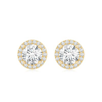 3 CT Certified Moissanite Minimal Stud Earrings with Halo in Gold
