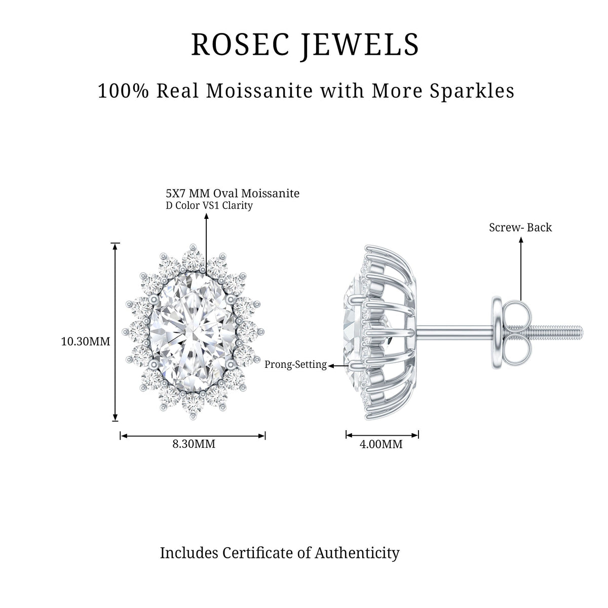2.25 CT Oval Moissanite Classic Stud Earrings With Halo