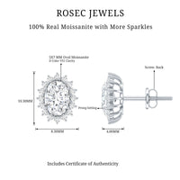 2 Carat Oval Moissanite Halo Stud Earrings In Sterling Silver